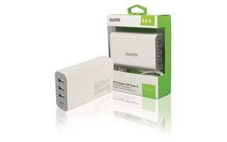 Cargador de Pared con 4 Salidas USB/USB-C de 8 A en Color Blanco - Sweex CH-017WH