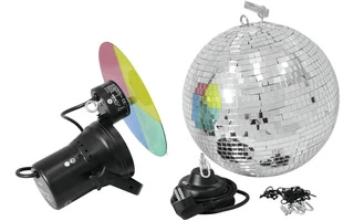 Eurolite Bola de espejos 30 cm con Foco PAR con ruleta de colores