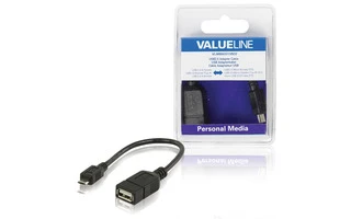 Cable adaptador USB, USB 2.0 A hembra - USB 2.0 micro B macho OTG, negro 0,20 m