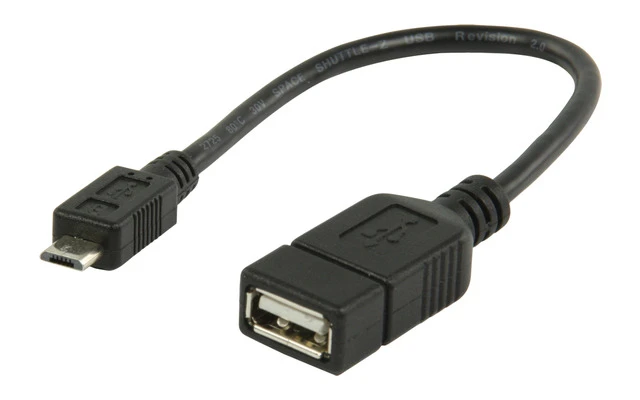 Cable adaptador USB, USB 2.0 A hembra - USB 2.0 micro B macho OTG, negro 0,20 m