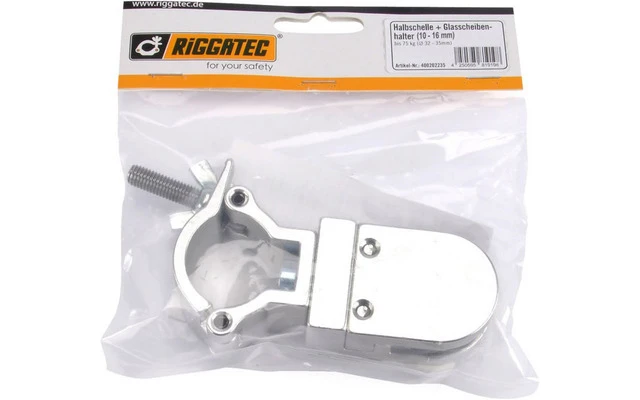 RIGGATEC 400202235 Semiabrazadera (32-35 mm) con soporte para vidrio (6-10 mm) hasta 20 kg