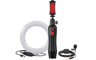 IK Multimedia Creator Bundle con iRig Mic Lav + iKlip Grip Pro y Lámpara LED de 6"