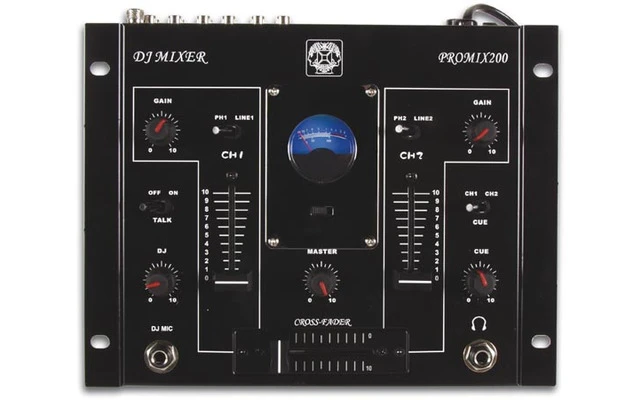 MESA DE MEZCLAS ESTÉREO PROFESIONAL DE 2 CANALES CON CANAL PARA MICRO DJ + VÚ-METROS