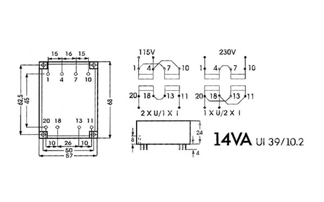 TRANSFORMADOR EXTRAPLANO 14VA 2 x 24V / 2 x 0.292A