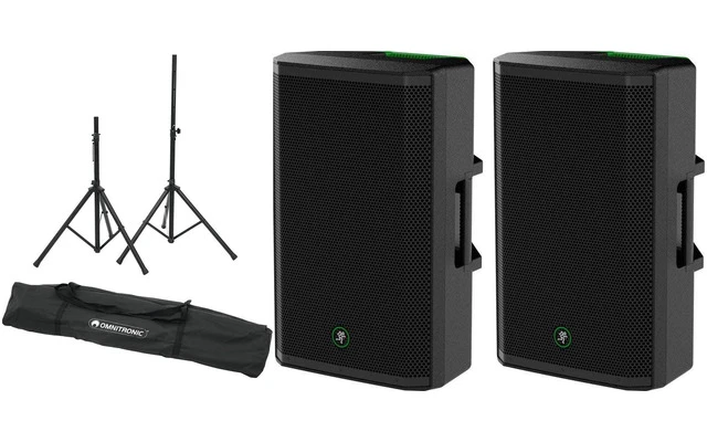 2x Mackie ThRash 215 + Soportes de altavoz con funda
