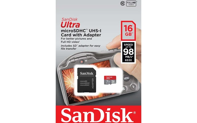 SanDisk microSDHC de 16GB con adaptador de SD - UHS-I - SDSQUAR-016G-GN61A
