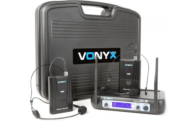 Vonyx WM512H VHF Sistema inalámbrico de 2 canales con dos bodypacks y Display