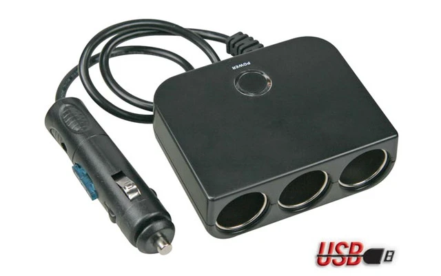 CONECTOR MECHERO - 3 SALIDAS - 12 V - SALIDA USB