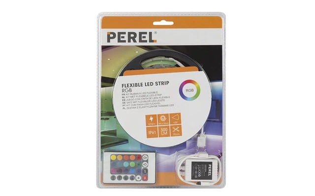Tira LED Flexible , RGB , 90 LEDs - 3 metros - 12V , controlador y alimentación
