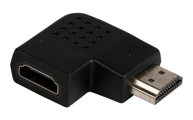 Adaptador HDMI con conector HDMI en ángulo hacia la izquierda ? entrada HDMI en color negro