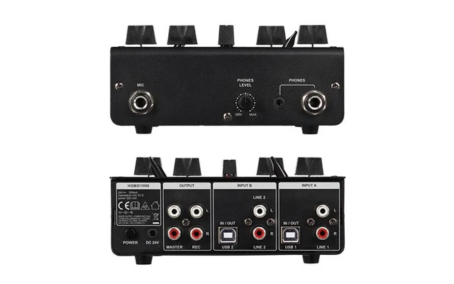 HQ Power HQMX11006 - Mesa de mezclas de 2 canales con 2 entradas USB