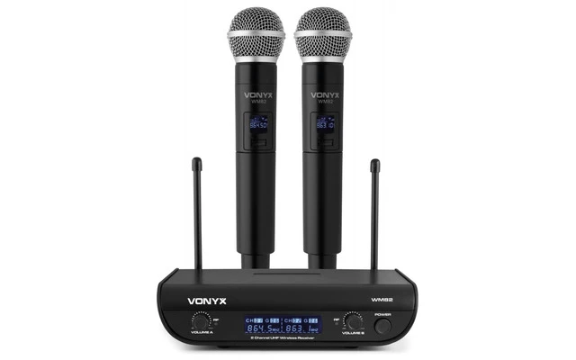 Vonyx WM82 Microfono inalambrico digital UHF 2 canales con 2 micros de mano