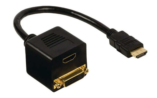 Cable adaptador HDMI, conector HDMI - DVI-D 24+1-pines hembra + entrada HDMI, 0,20 m, negro