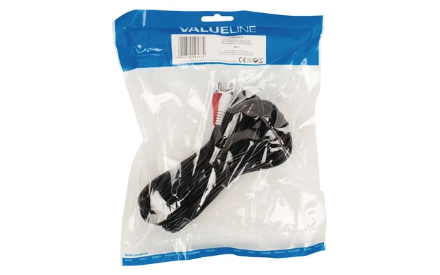 Cable adaptador de audio jack estéreo de 3.5 mm macho - 2 RCA macho de 10.00 m en color negro - 