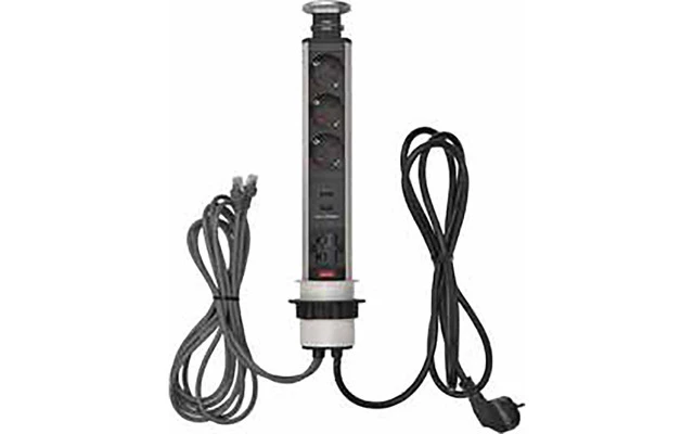 Enchufe de extensión 2 m Negro/Aluminum - 3 x Schuko / 2 x CAT6 RJ45 / 2 x USB - Brennenstuhl 13