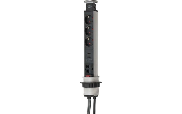 Enchufe de extensión 2 m Negro/Aluminum - 3 x Schuko / 2 x CAT6 RJ45 / 2 x USB - Brennenstuhl 13
