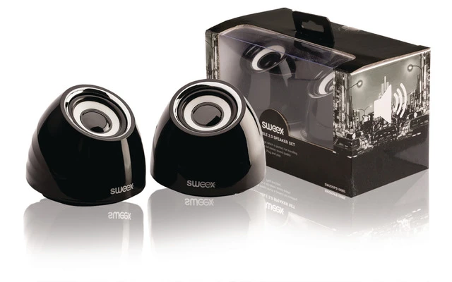 Juego de 2 altavoces USB 2.0 portátiles con potencia de 3 W en color negro - Sweex SW20SPS100BL