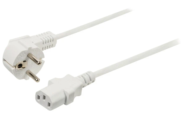 Cable de alimentación con enchufe Schuko macho en ángulo - IEC-320-C13 de 2.00 m en color blanco