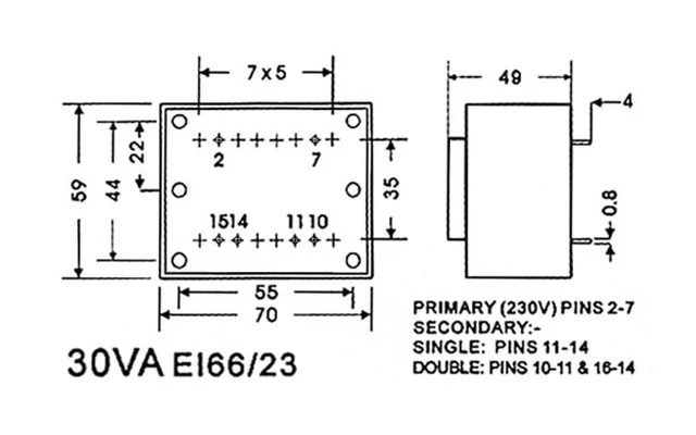 TRANSFORMADOR ENCAPSULADO 30VA 2 x 9V / 2 x 1.667A