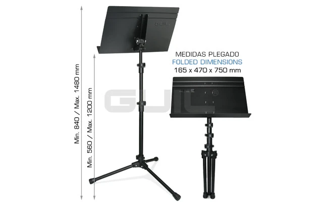 GUIL AT-21 - Atril de estudio con bandeja metálica pie con tres secciones-diseño compacto