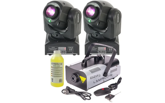 2x Ibiza Light Pluton 10 LZR + Máquina Humo SFI900W + 1 Litro humo