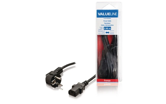 Cable de alimentación Schuko macho en ángulo - IEC-320-C13 de 2.00 m en color negro