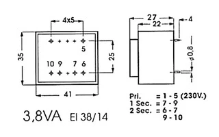 TRANSFORMADOR ENCAPSULADO 3.8VA 2 x 12V / 2 x 0.159A