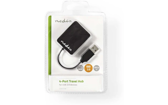 Nedis concentrador USB - 4 puertos - USB 2.0 - Tamaño de Viaje