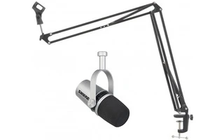 Shure MV7 Plata + Soporte largo de micrófono para broadcast