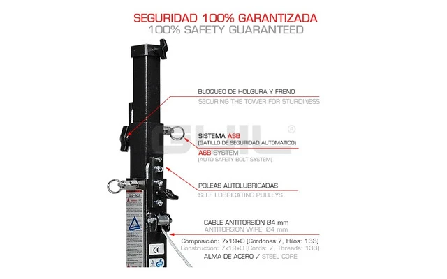 Guil ELC-503G Torre de elevación telescópica. Altura máxima: 5 m / carga máxima: 100 kg