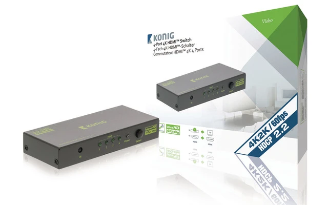 Conmutador HDMI 4-Port Ultra HD Gris Oscuro - König KNVSW3434