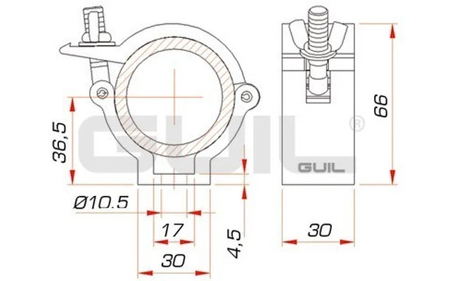 Guil ABZ-21 Abrazadera doble giratoria (360º) de aluminio. Para tubo de ø 48-50 mm