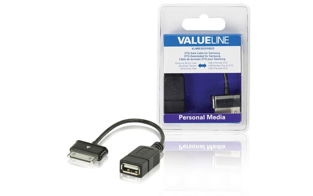 Cable de datos OTG para Samsung, 30 pines macho - USB A hembra, negro 0,20 m