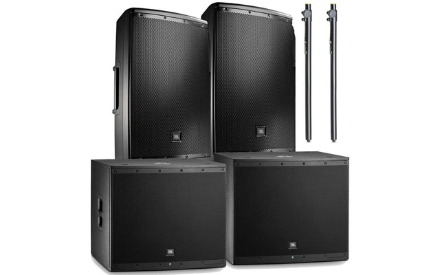 2x JBL EON 618s + 2x JBL EON 615 + Mastil ajustable Gravity SP 2332B