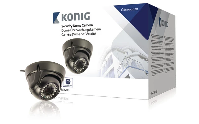 Cámara domo de seguridad con lente varifocal negra - König SAS-CAM2200