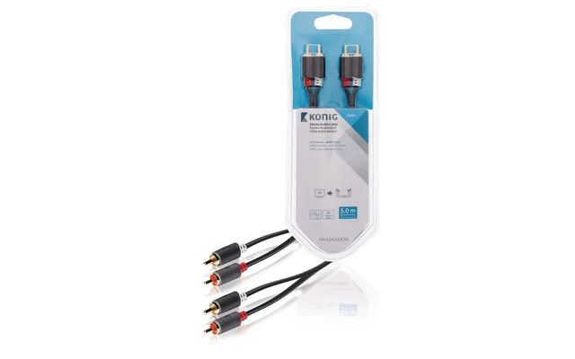 Cable de audio estéreo 2x RCA macho - 2x macho, 5,00 m en gris - König KNA24200E50