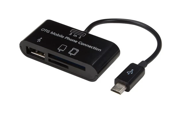 LECTOR DE TARJETAS 3 EN 1 CON CABLE Y CONECTOR APPLE® LIGHTNING (8 CLAVIJAS) Y CABLE - 0.10 m - 