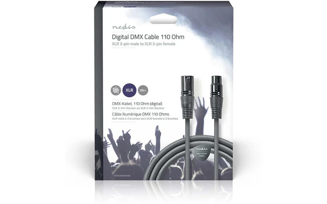 Cable Adaptador DMX - XLR 3 pines macho - XLR 3 pines hembra - Niquelado - 20.0 m - Redondo