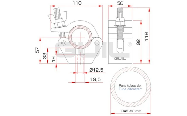 Guil ABZ-03/R Abrazadera de aluminio con rueda. Para tubo de Ø 45-52 mm