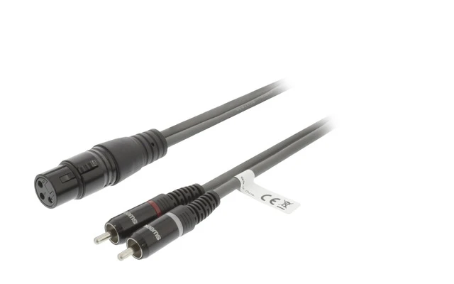 Cable XLR Estéreo de 3 Pines Hembra - 2x RCA Macho de 1,5 m Gris Oscuro