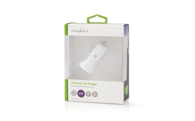 Cargador para Coche - 4,8 A - 2 salidas - USB-A - Blanco - Nedis CCHAU480AWT