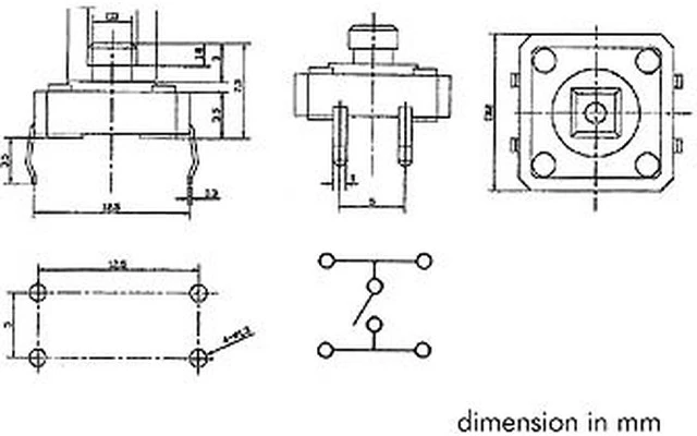 Pulsador de contacto 12 x 12mm , altura : 7.3mm