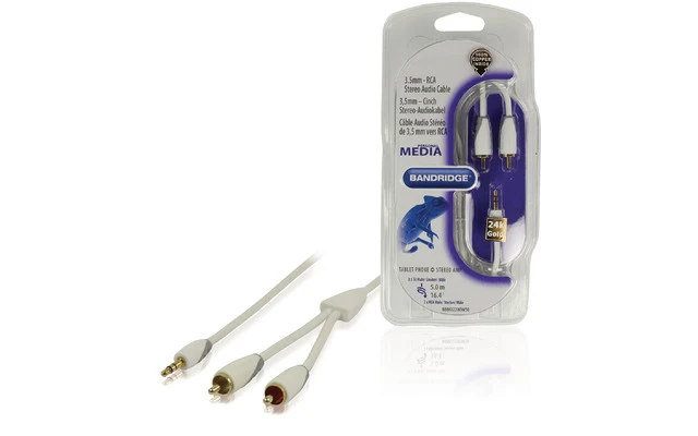Cable de Audio Estéreo 3.5 mm Macho - 2x RCA Macho Blanco - Bandridge BBM22200W50