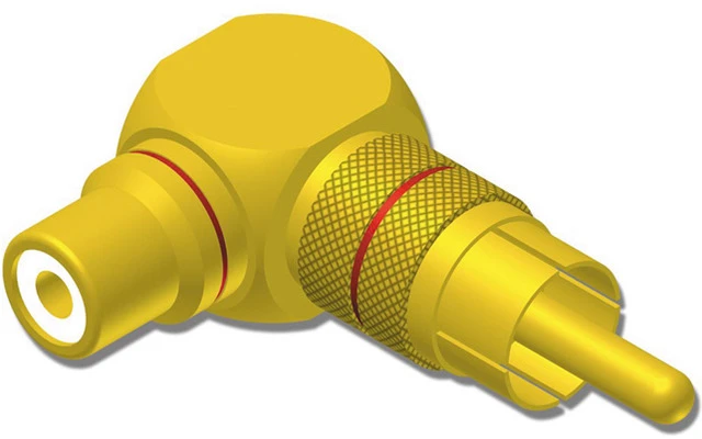 Adaptador acodado de RCA macho a RCA hembra