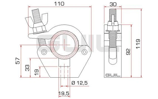 GUIL ABZ-29 Abrazadera de aluminio, para tubo de Ø 45-52 mm, carga: 500 Kg