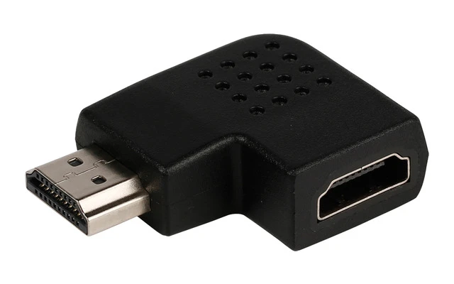 Adaptador HDMI con conector HDMI en ángulo hacia la derecha ? entrada HDMI en color negro