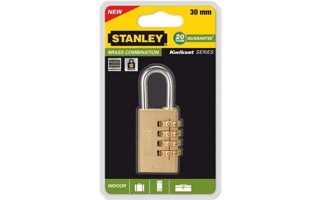 STANLEY - CANDADO DE COMBINACIÓN - LATÓN MACIZO - 30 mm - 4 DÍGITOS