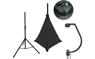 EUROLITE Bola de espejos negra incl. soporte de montaje con motor, cubierta de trípode y soporte