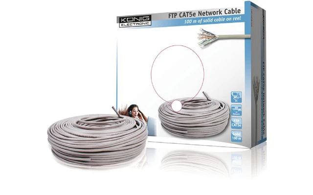 Cable de red FTP CAT5e en bobina de 100 metros - König CMP-FTP5R100S