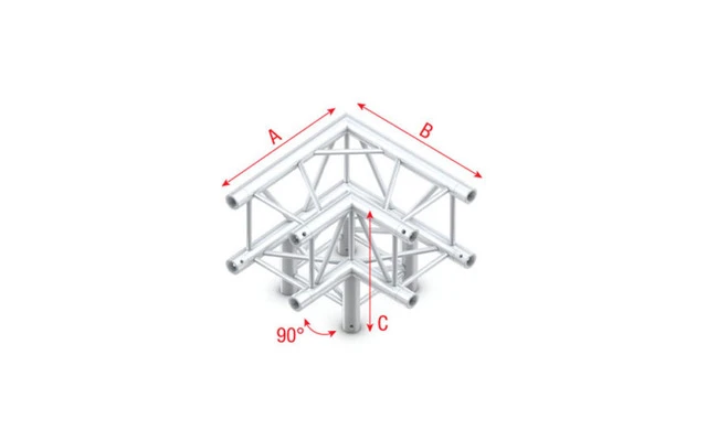 Showtec Truss Corner 3-way 90 - Esquina 90° Q-012 + 3 vías abajo